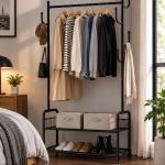 CLOTH HANGER RACK  WITH HOOK -BLACK