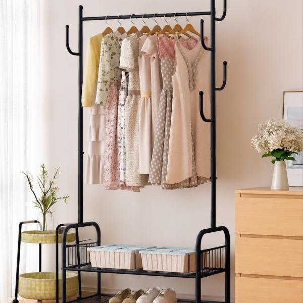 CLOTH HANGER RACK  WITH HOOK -BLACK