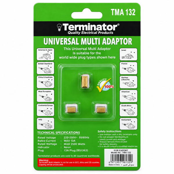 TERMINATOR 3 WAY UNIVERSAL MULTIADAPTOR  TMA132