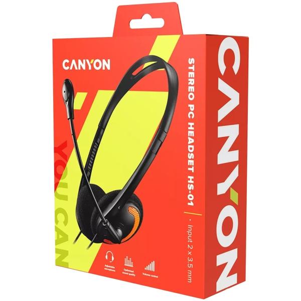 CANYON PC headset HS-01 PC Mic Flat 1.8m Black Orange