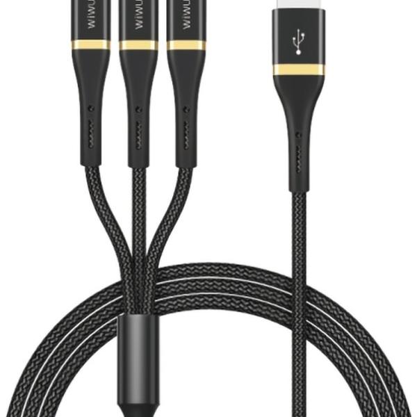 WIWU 3 IN 1 CABLE LIGHTNING TYPE C  MICRO ED-104 BLACK