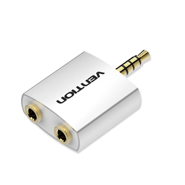 Vention 4 Pole 3.5mm Male to 2*3.5mm Female Audio Adapter Silvery Metal Type