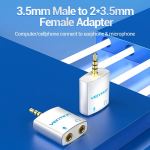Vention 4 Pole 3.5mm Male to 2*3.5mm Female Audio Adapter Silvery Metal Type