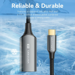 Vention Cotton Braided USB-C to HDMI 4K Converter 0.25M Black Zinc Alloy Type