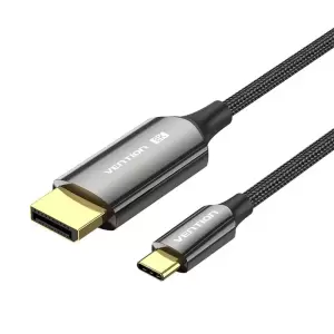 Vention Cotton Braided 8K Bi-Directional USB-C Male to DisplayPort Male Cable 2M Black Zinc Alloy Type