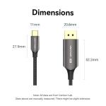 Vention Cotton Braided 8K Bi-Directional USB-C Male to DisplayPort Male Cable 2M Black Zinc Alloy Type