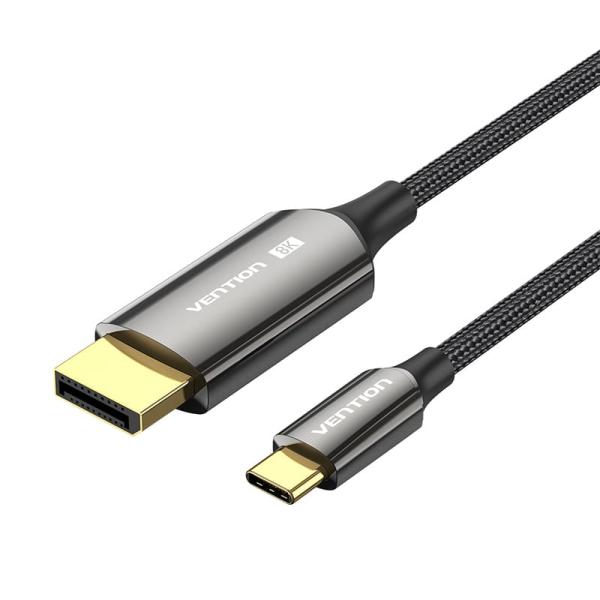 Vention Cotton Braided 8K Bi-Directional USB-C Male to DisplayPort Male Cable 2M Black Zinc Alloy Type
