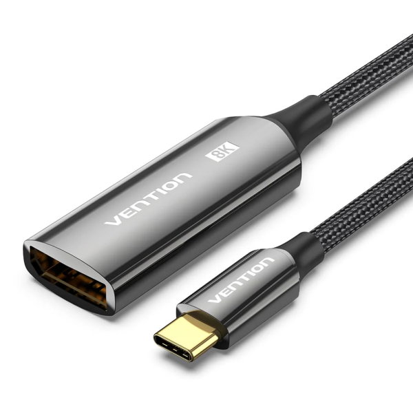 Vention Cotton Braided USB-C to DP 8K Converter 0.25M Black Zinc Alloy Type