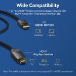 Vention Cotton Braided 4K DP Male to HDMI-A Male HD Cable 1M Black