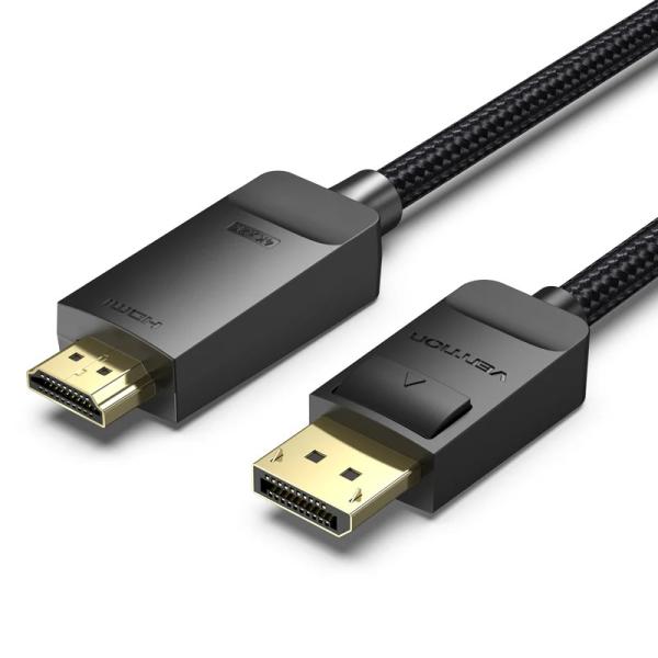 Vention Cotton Braided 4K DP Male to HDMI-A Male HD Cable 1M Black