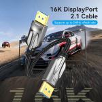 Vention Cotton Braided DP 2.1 Male to Male 16K HD Cable 1.5M Black Zinc Alloy Type