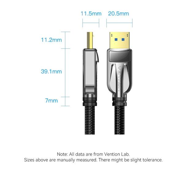 Vention Cotton Braided DP 2.1 Male to Male 16K HD Cable 3M Black Zinc Alloy Type