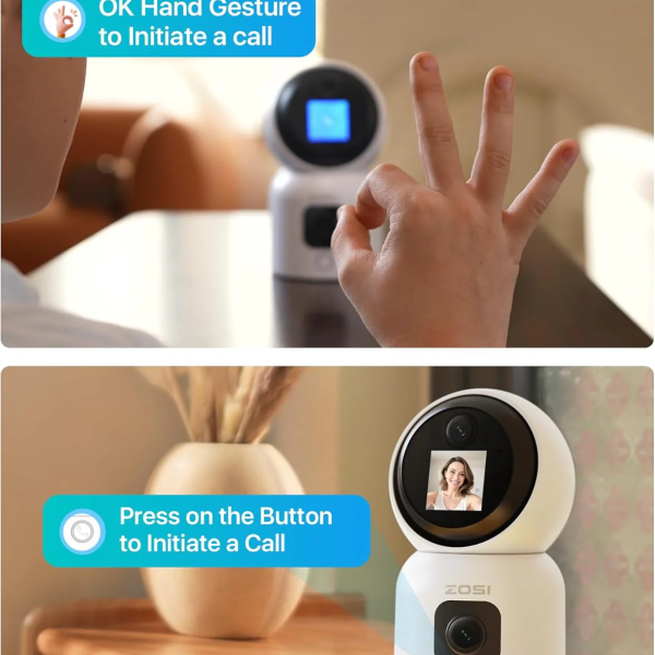 ZOSI INDOOR PT CAMERA WITH SCREEN,DUAL LENS 3MP+3MP