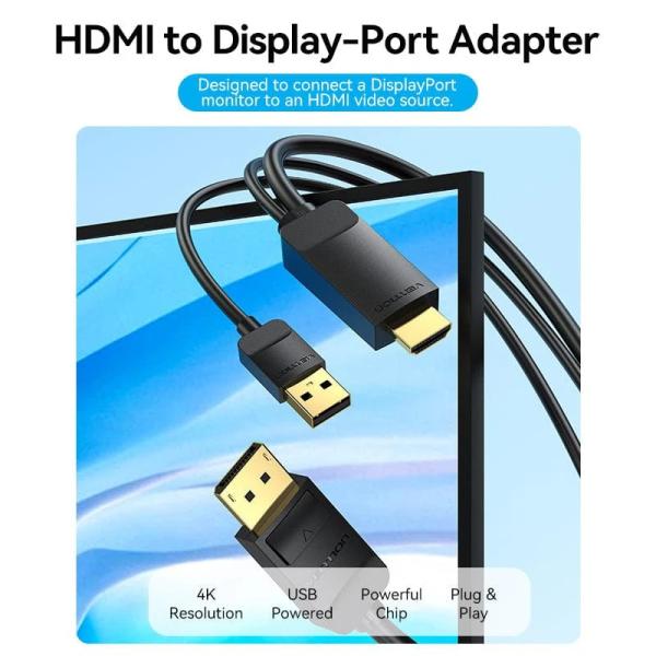 HDMI-A Male to DP Male HD Cable 1.5M Black