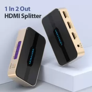 1 In 2 Out HDMI Splitter 4K@30Hz Gold Aluminum Alloy Type