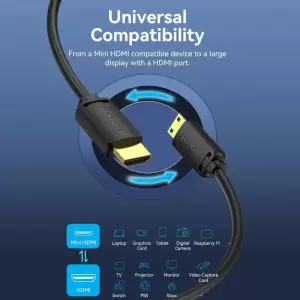 HDMI-C Male to HDMI-A Male 4K HD Cable 1.5M Black