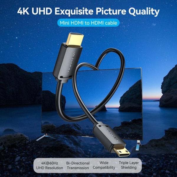 HDMI-C Male to HDMI-A Male 4K HD Cable 2M Black