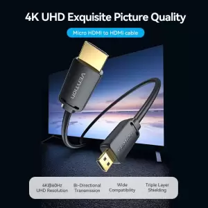 HDMI-D Male to HDMI-A Male 4K HD Cable 1.5M Black