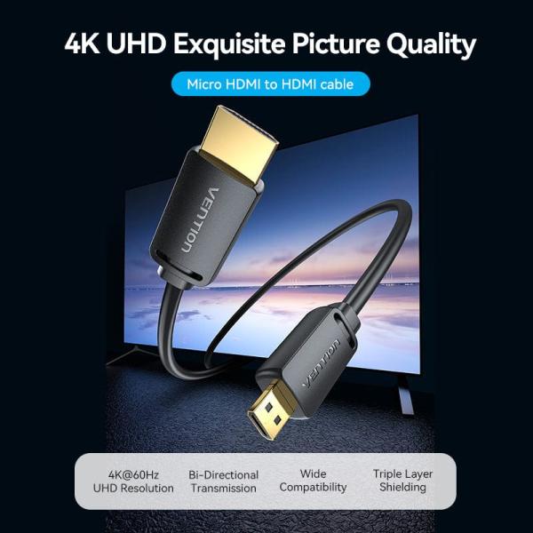 HDMI-D Male to HDMI-A Male 4K HD Cable 1.5M Black