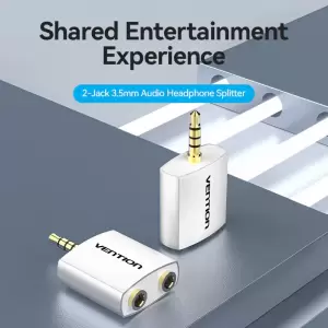 4 Pole 3.5mm Male to 2*3.5mm Female Audio Adapter Silvery Metal Type