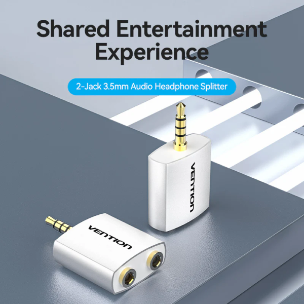 4 Pole 3.5mm Male to 2*3.5mm Female Audio Adapter Silvery Metal Type