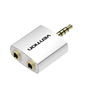 4 Pole 3.5mm Male to 2*3.5mm Female Audio Adapter Silvery Metal Type