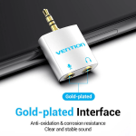 4 Pole 3.5mm Male to 2*3.5mm Female Audio Adapter Silvery Metal Type