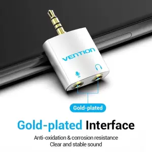 4 Pole 3.5mm Male to 2*3.5mm Female Audio Adapter Silvery Metal Type