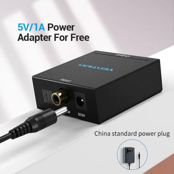 Optical Fiber/Coaxial Digital Audio to TRS 3.5mm/2RCA Audio Converter Black Aluminum Alloy Type