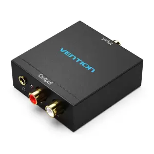 Optical Fiber/Coaxial Digital Audio to TRS 3.5mm/2RCA Audio Converter Black Aluminum Alloy Type