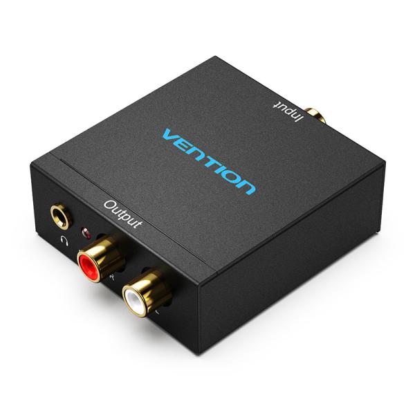 Optical Fiber/Coaxial Digital Audio to TRS 3.5mm/2RCA Audio Converter Black Aluminum Alloy Type
