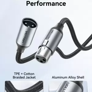 XLR Audio Extension Cable 1M Gray Aluminum Alloy Type