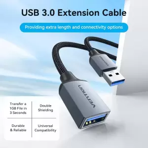 Cotton Braided USB 3.0 Type A Male to Female Extension Cable 1.5M Gray Aluminum Alloy Type