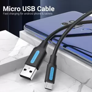 USB 2.0 A Male to Micro-B Male 3A Cable 1.5M Black
