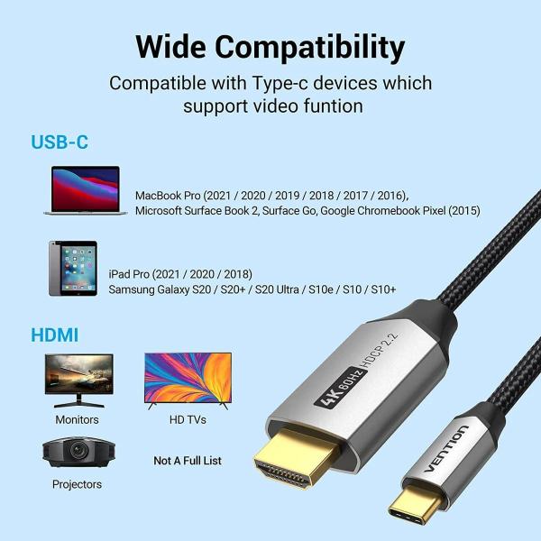 Cotton Braided USB-C to HDMI Cable 2M Black Aluminum Alloy Type
