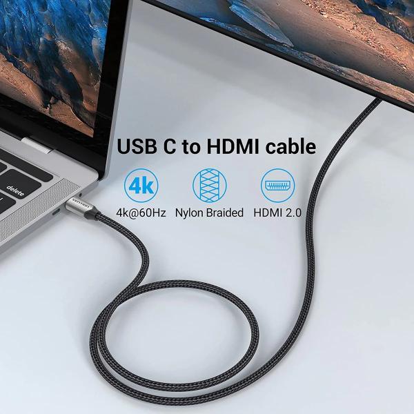 Cotton Braided USB-C to HDMI Cable 2M Black Aluminum Alloy Type