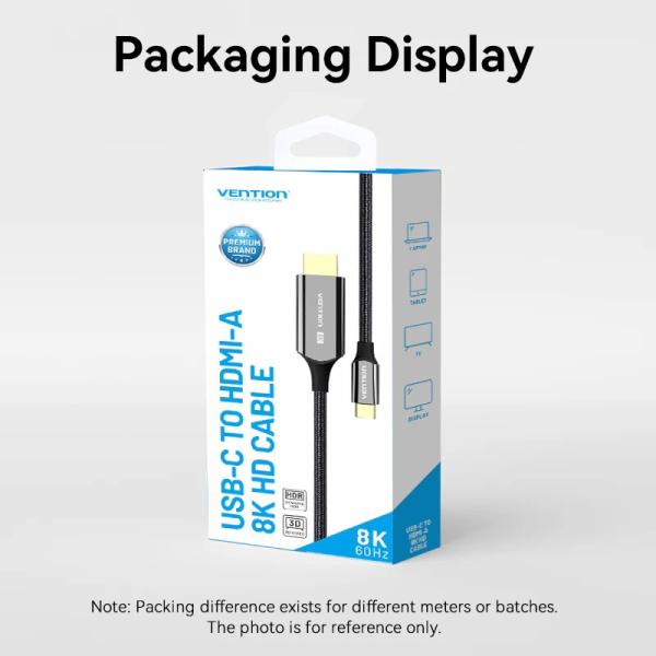 Cotton Braided USB-C to HDMI-A 8K HD Cable 1.8M Black Zinc Alloy Type