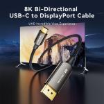 Cotton Braided 8K Bi-Directional USB-C Male to DisplayPort Male Cable 2M Black Zinc Alloy Type