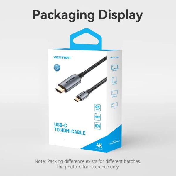 Cotton Braided USB-C to HDMI-A 4K HD Cable 1.8M Gray Aluminum Alloy Type