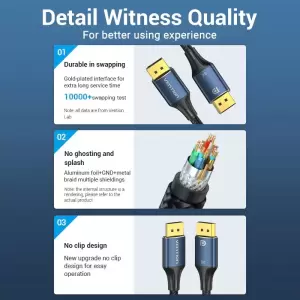 Cotton Braided DP Male to Male HD Cable 8K 1.5M Blue Aluminum Alloy Type