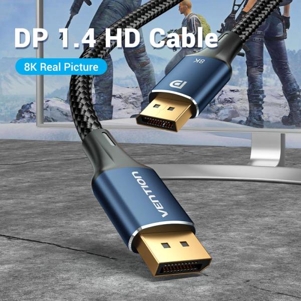 Cotton Braided DP Male to Male HD Cable 8K 3M Blue Aluminum Alloy Type