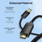 Cotton Braided 4K DP Male to HDMI-A Male HD Cable 1M Black