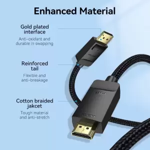Cotton Braided 4K DP Male to HDMI-A Male HD Cable 2M Black