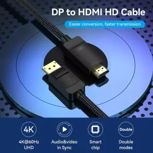 Cotton Braided 4K DP Male to HDMI-A Male HD Cable 3M Black