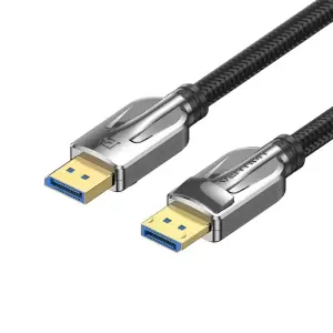 Cotton Braided DP 2.1 Male to Male 16K HD Cable 1M Black Zinc Alloy Type