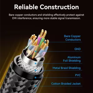 Cotton Braided DP 2.1 Male to Male 16K HD Cable 1.5M Black Zinc Alloy Type