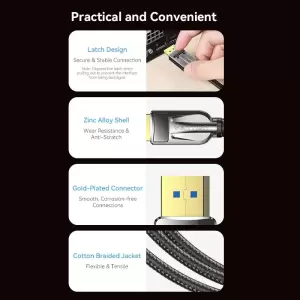 Cotton Braided DP 2.1 Male to Male 16K HD Cable 5M Black Zinc Alloy Type