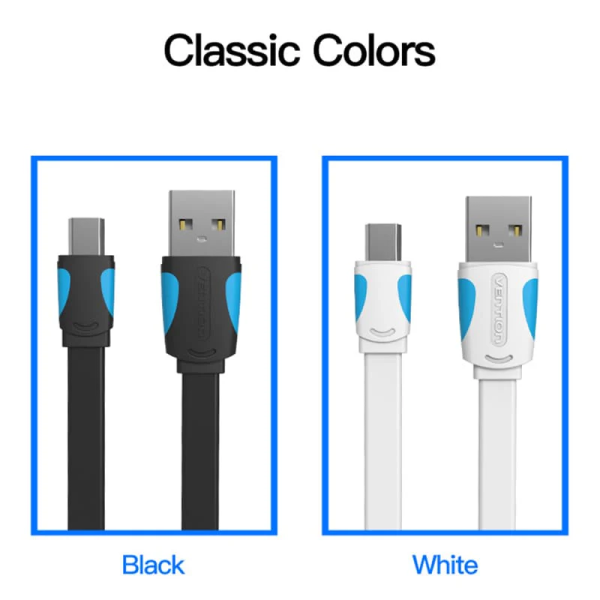 Flat USB2.0 A Male to Mini 5 Pin Male Cable 1.5M Black