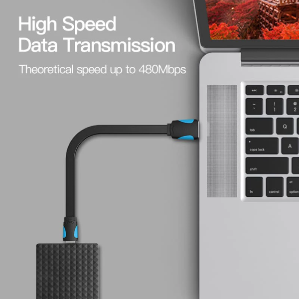 Flat USB2.0 A Male to Mini 5 Pin Male Cable 1.5M Black