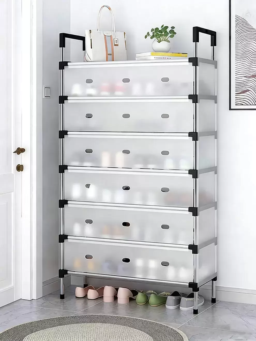 7 TIER STEEL SHOE RACK WITH COVER